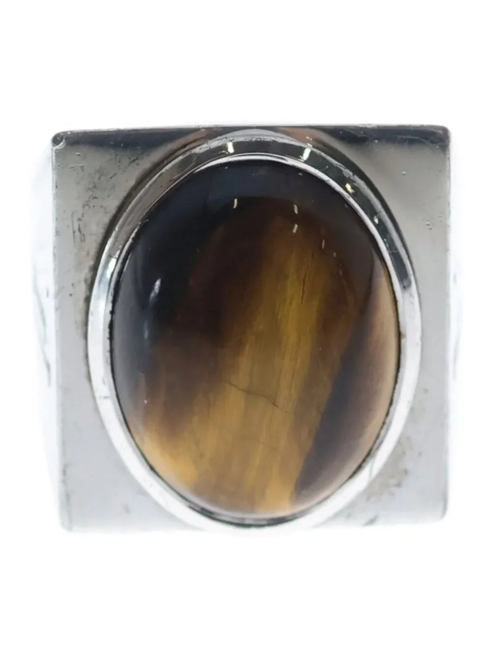 Louis Vuitton Tiger Eye Stone Chevalier Signet Ring Silver